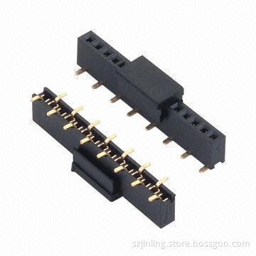 Female header, 1.27mm pitch dual row single row with peg and cap